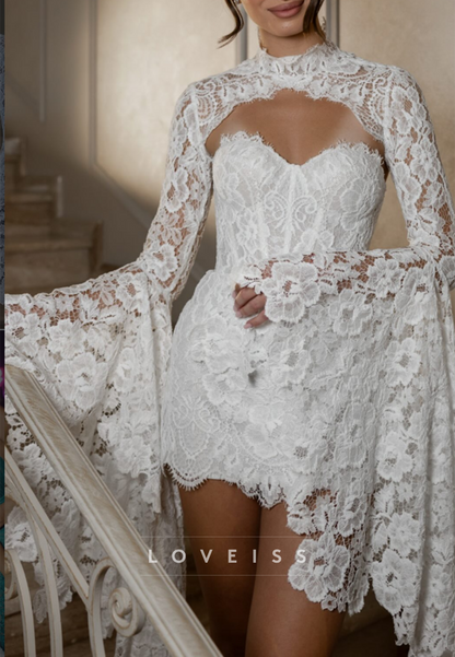 Lace Mini Dress with Bell Sleeves and Cut-Out