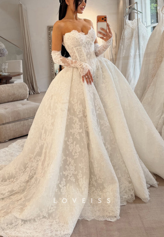 Strapless Sweetheart Corset Lace Ball Gown Wedding Dress