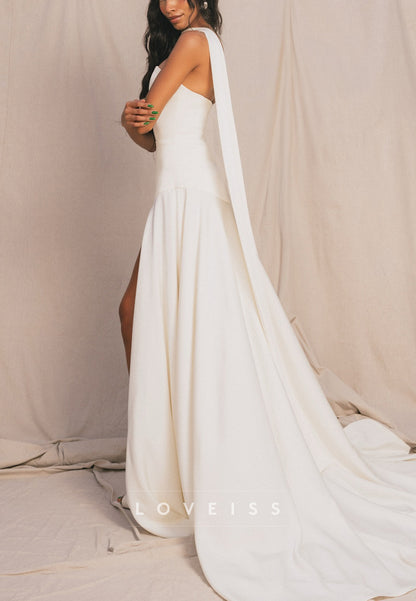 Strapless High-Slit Wedding Dress with Cape Train