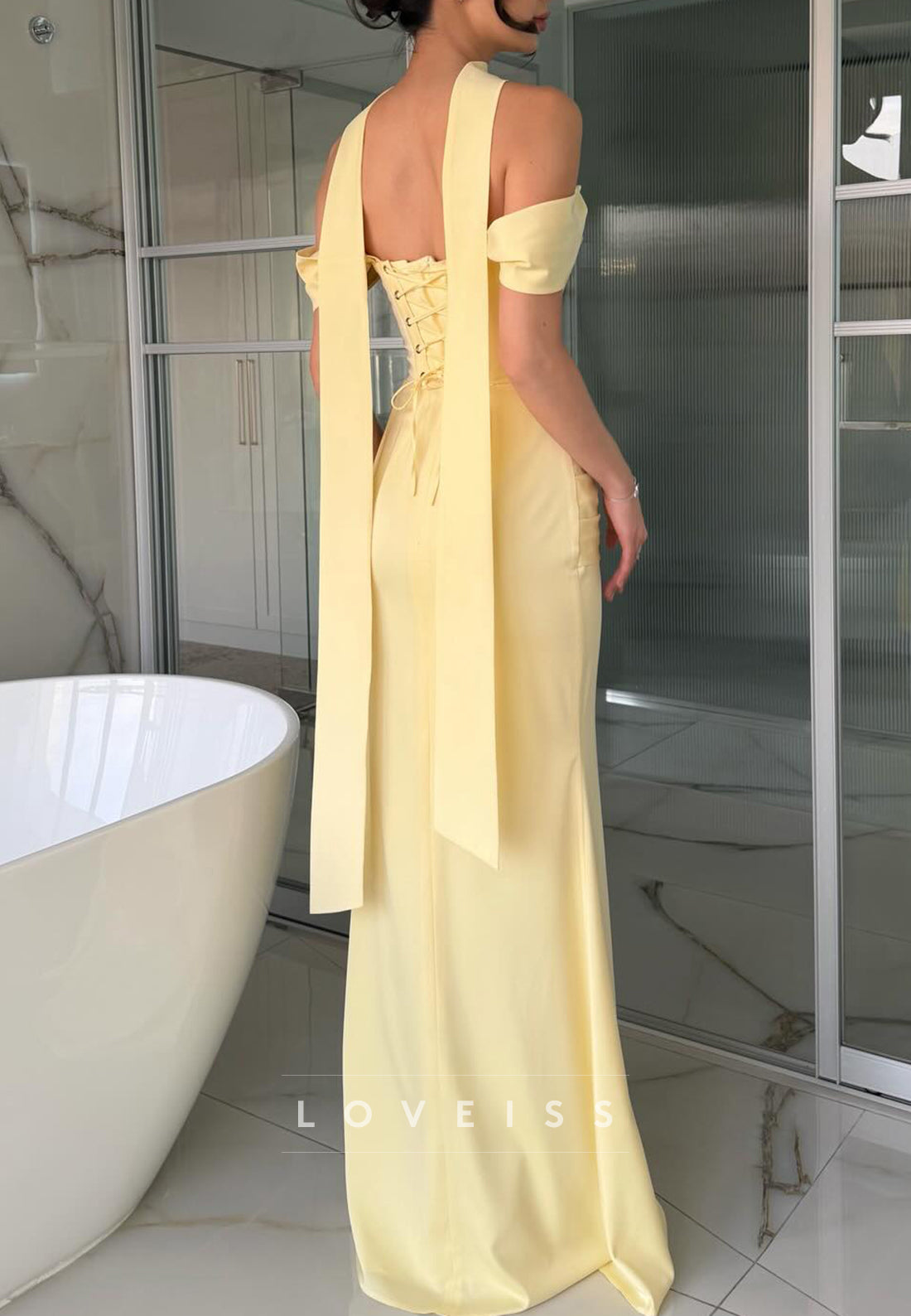 Scarf Neck Off-Shoulder Corset Gown