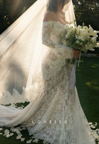 Off-the-Shoulder Long Sleeve Lace Mermaid Wedding Dress