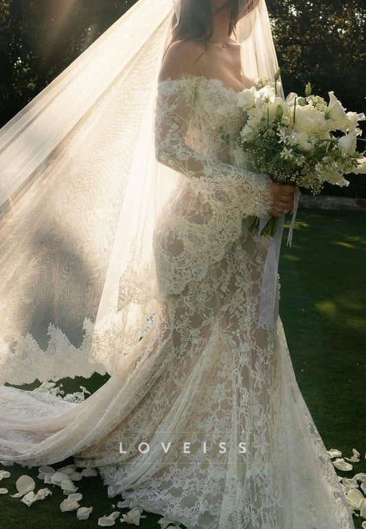 Off-the-Shoulder Long Sleeve Lace Mermaid Wedding Dress