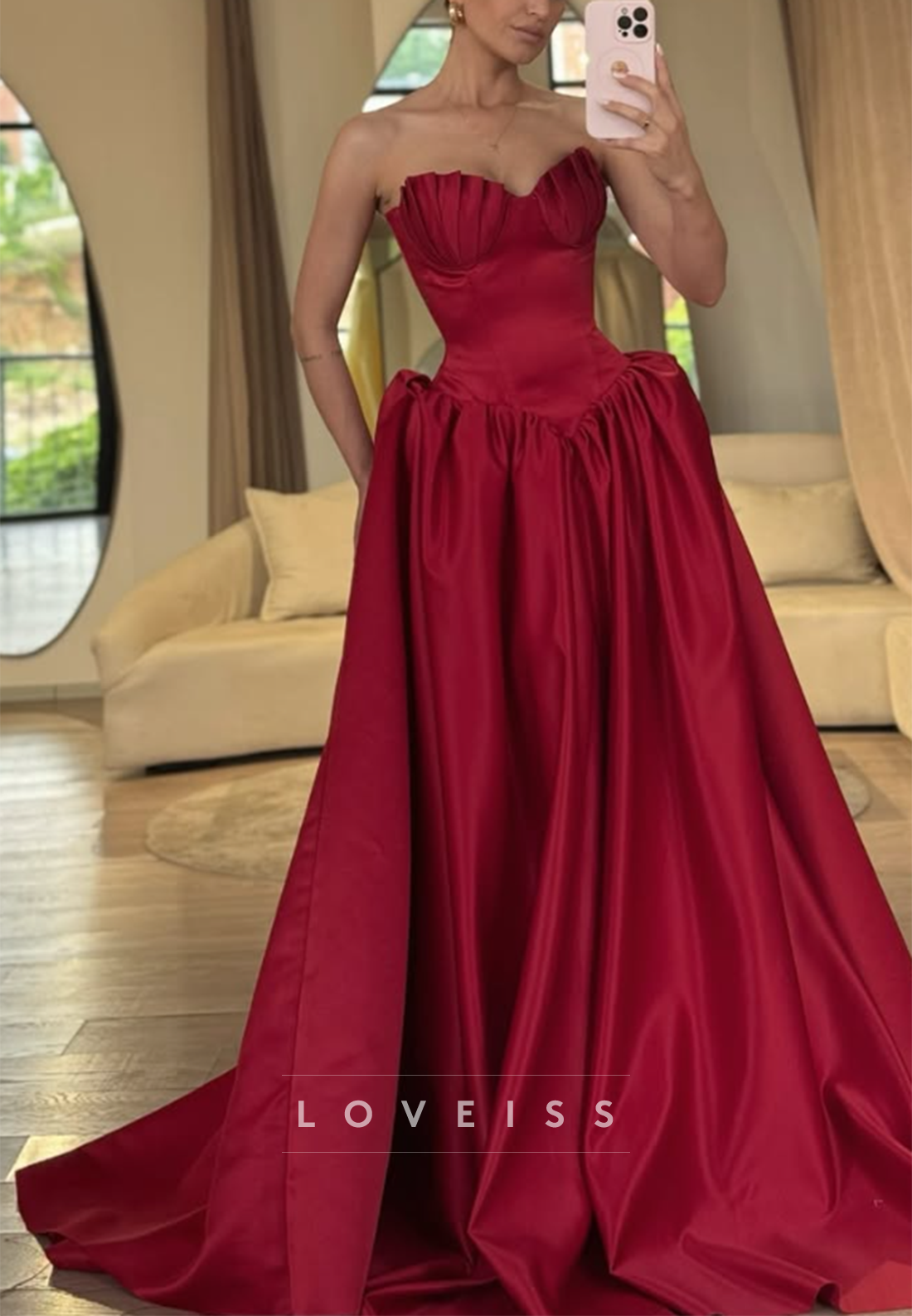 Strapless Pleated Sweetheart Satin Ball Gown