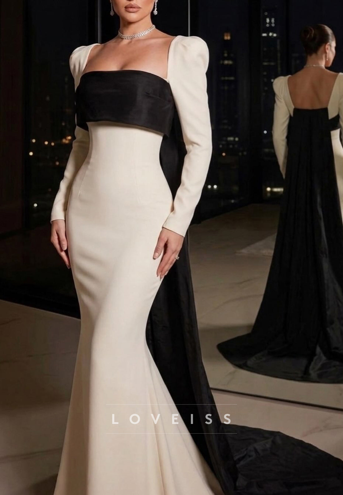 Long Sleeve Mermaid Evening Gown with Cape Train