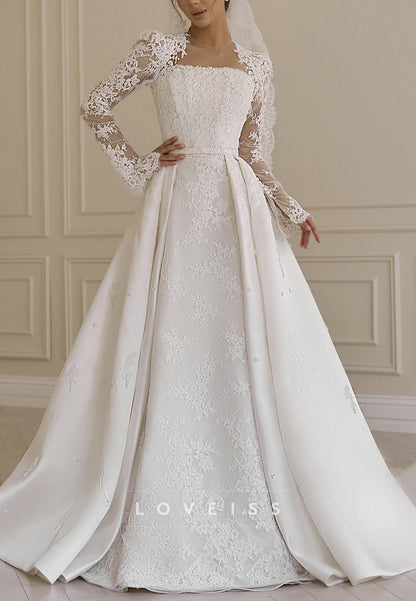 Long Sleeve Lace Ball Gown Wedding Dress with Train