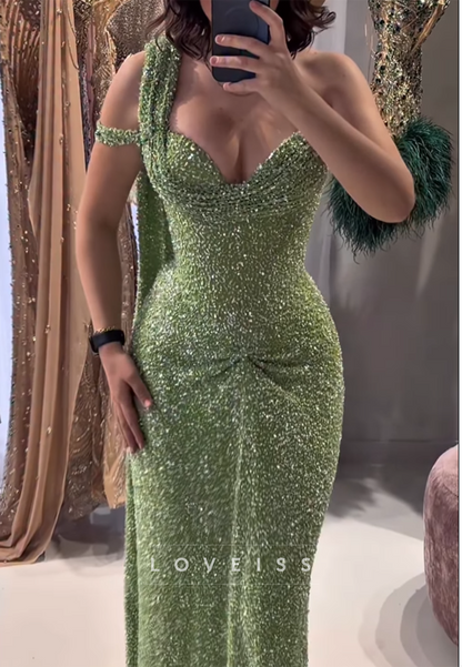 Asymmetrical Sweetheart Beaded Evening Gown