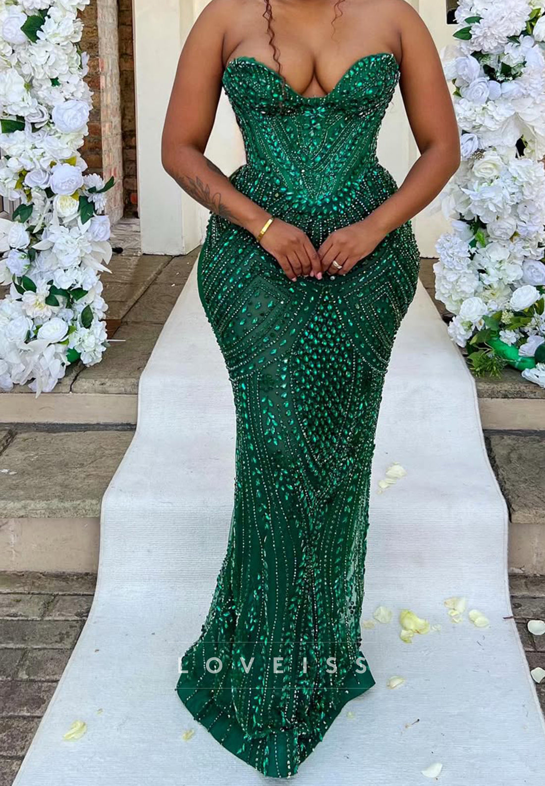 Strapless Beaded Corset Evening Gown