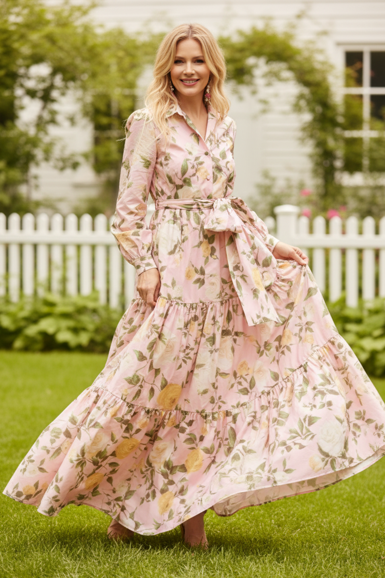 Floral Tiered Long Sleeve Maxi Dress