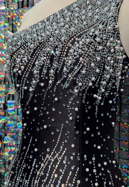 One-Shoulder Pearl and Crystal Embellished Mini Dress