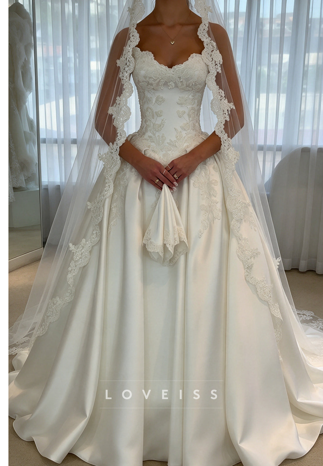Satin Ball Gown Wedding Dress with Appliques