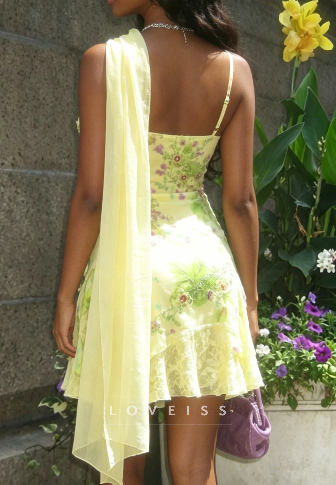 Embroidered Floral Mini Dress with Matching Shawl