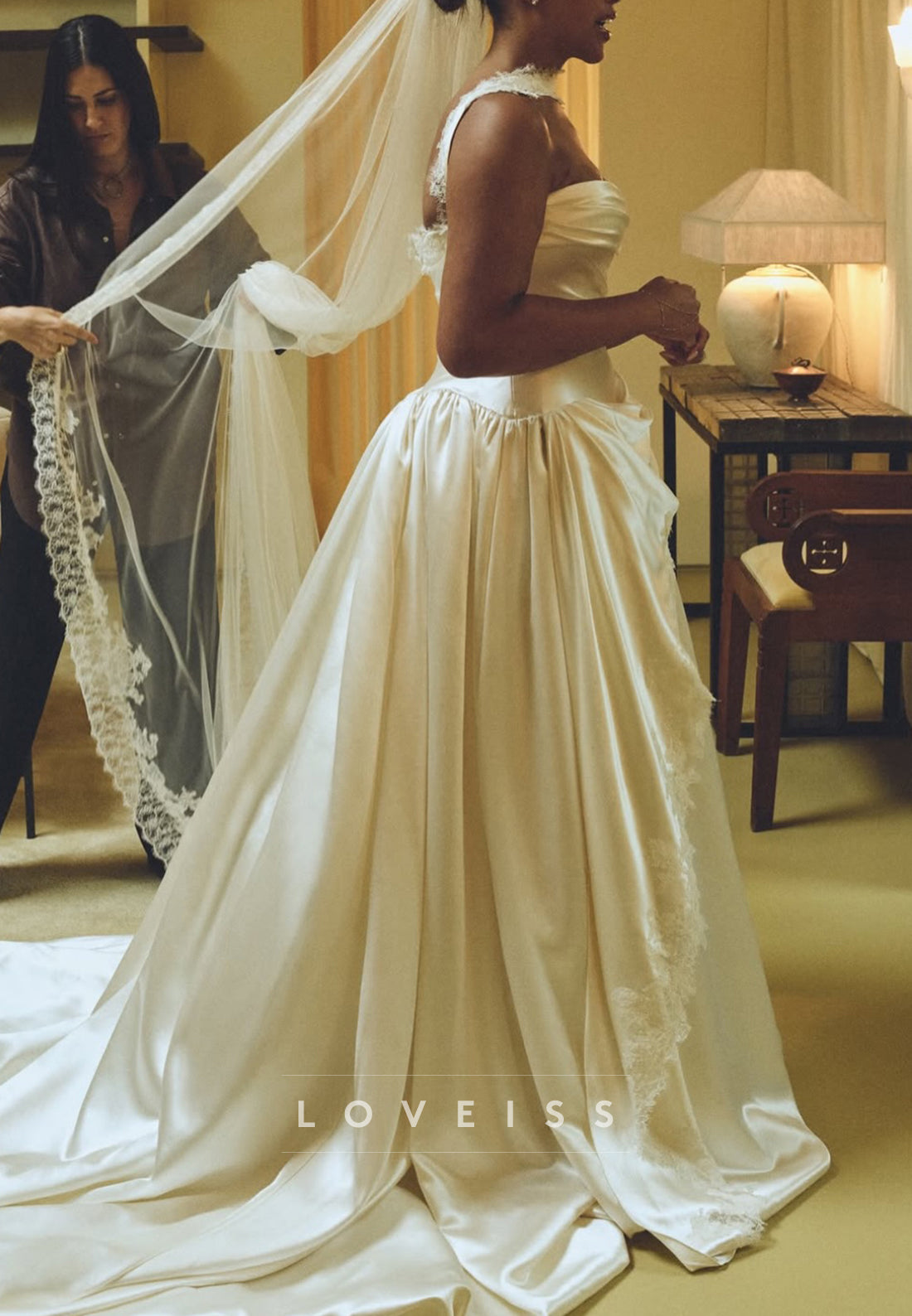 Strapless Ruched Satin Ball Gown Wedding Dress