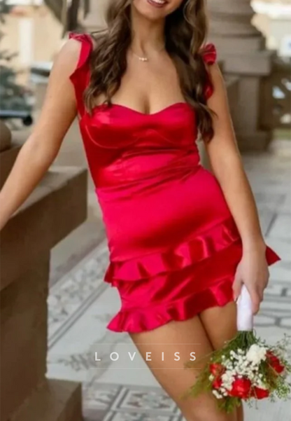 Tiered Ruffle Satin Bustier Mini Dress