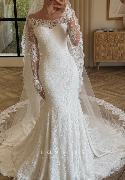 Lace Off-the-Shoulder Long Sleeve Mermaid Wedding Dress