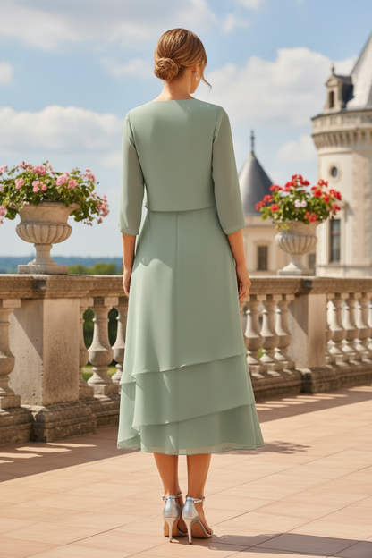 Tiered Chiffon Midi Dress with Matching Jacket