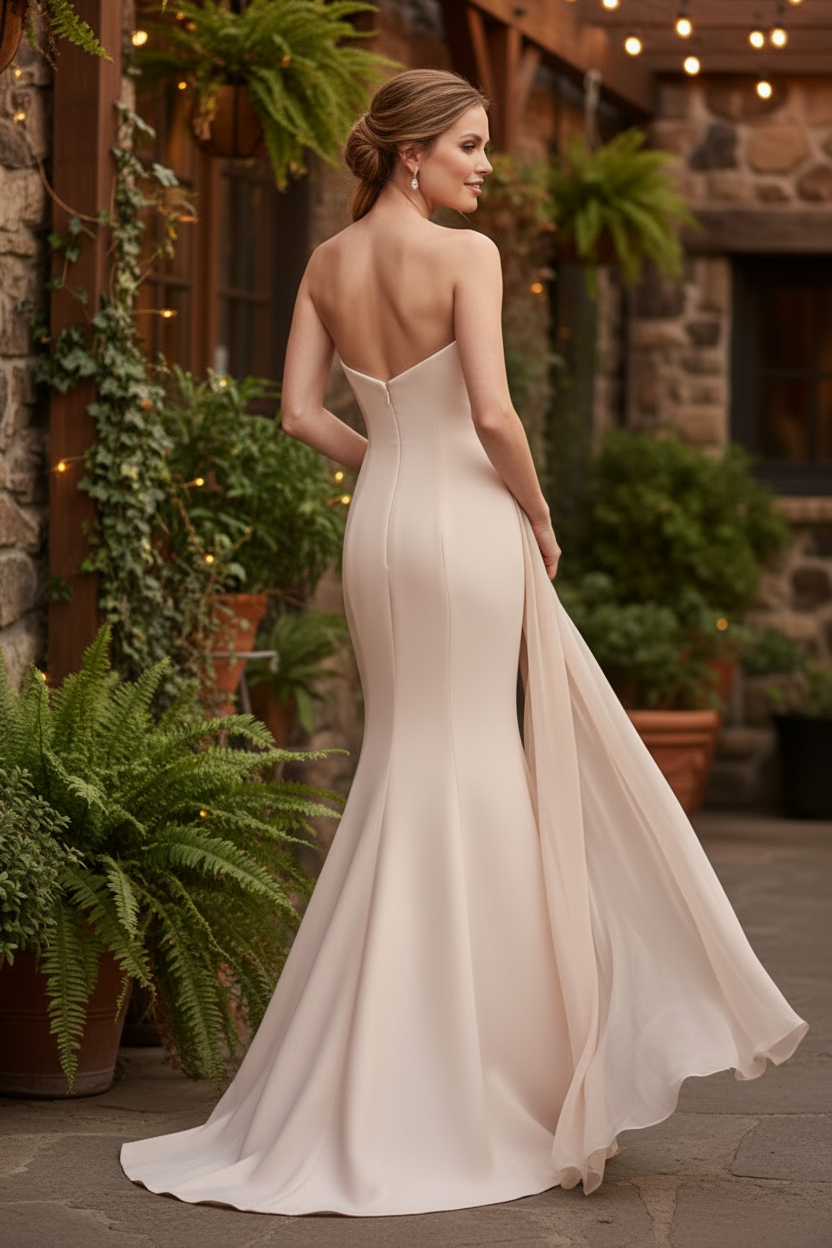 Strapless Sculptural Draped Mermaid Evening Gown