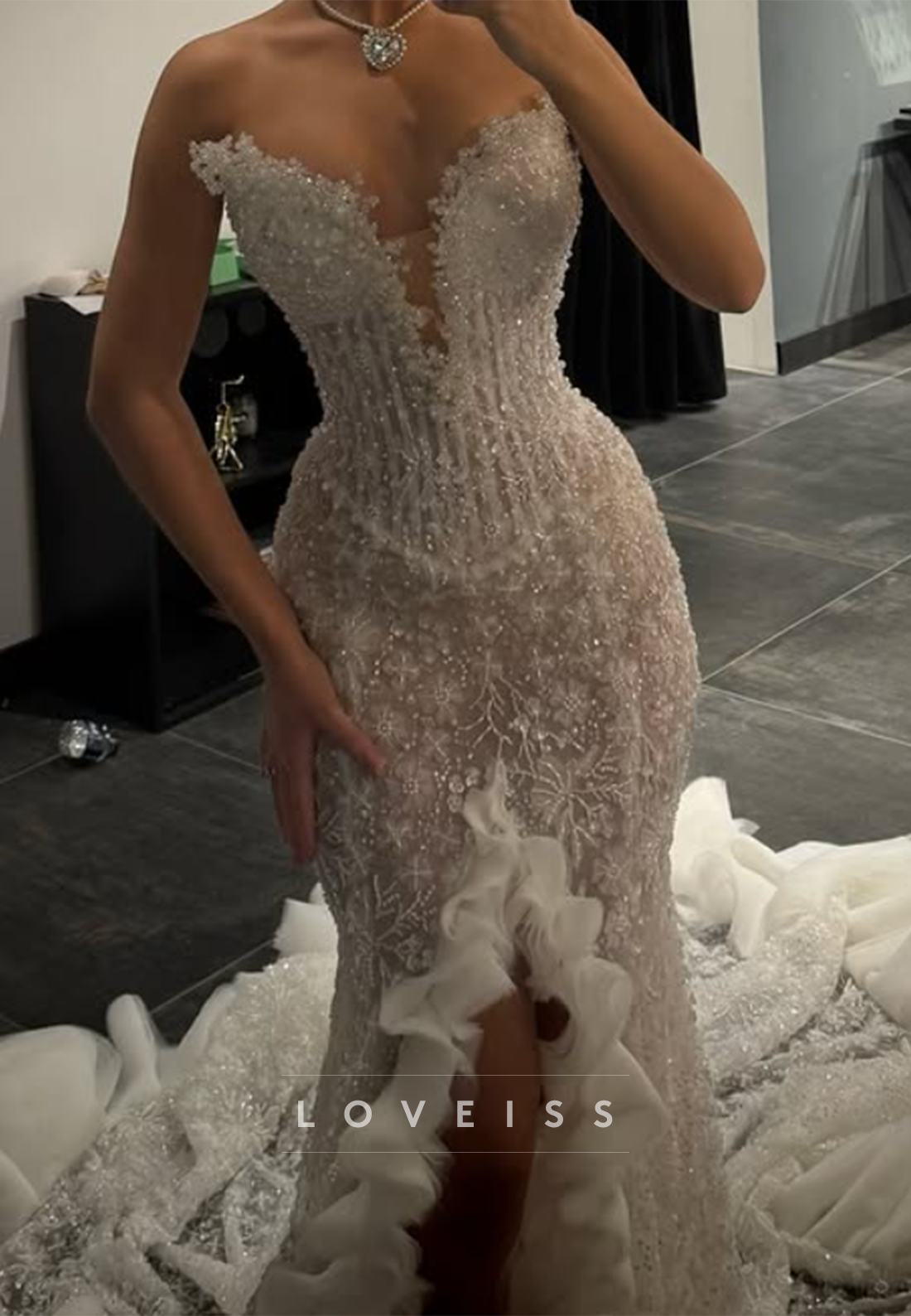 Beaded Corset Wedding Dress with Slit