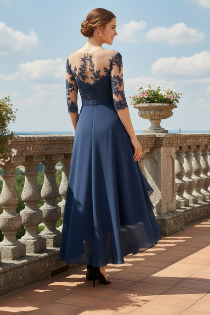 Illusion Lace High-Low Chiffon Evening Dress