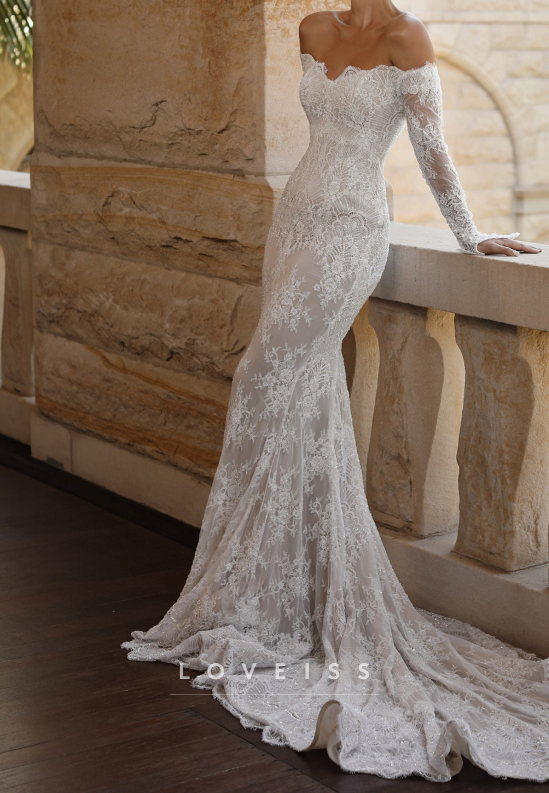 Off-the-Shoulder Lace Mermaid Wedding Dress
