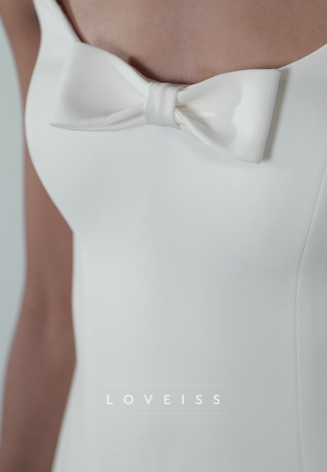 Square Neckline Bow Mini Dress with Crystal Details