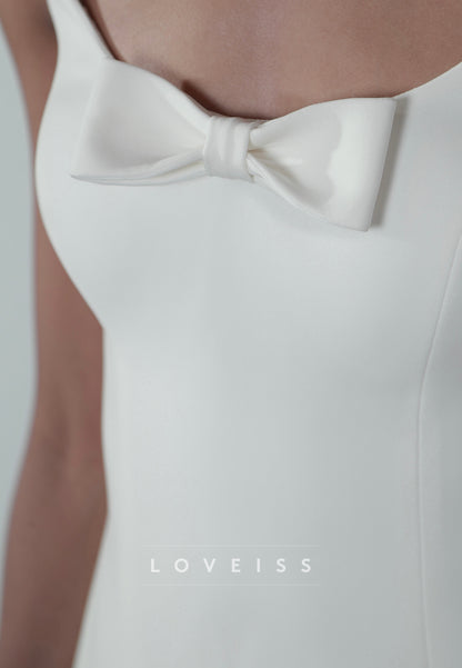 Square Neckline Bow Mini Dress with Crystal Details