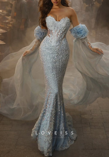 Embellished Corset Mermaid Gown with Floral Drapes
