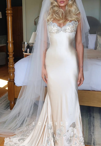 Embroidered Bustier Satin Wedding Dress