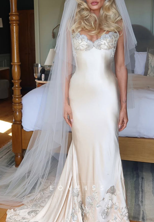 Embroidered Bustier Satin Wedding Dress