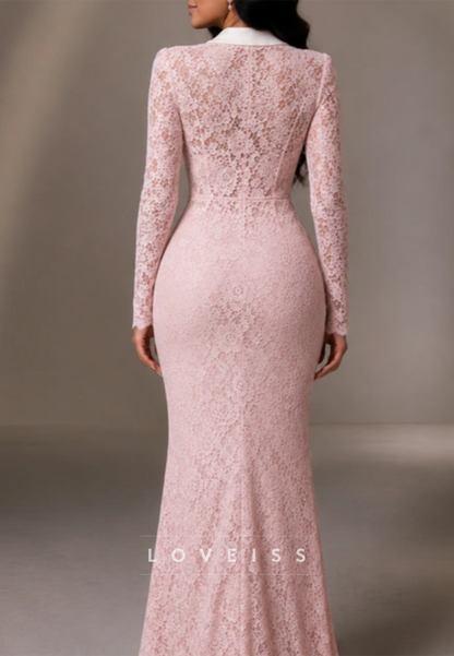 Lace Long-Sleeve Mermaid Gown with Bow Waist Detail