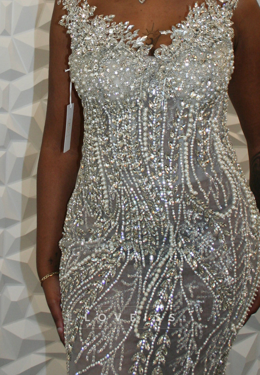 Beaded Illusion Mermaid Gown with Lace-Up Back
