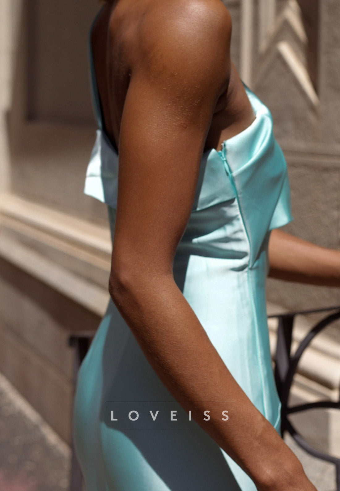 One-Shoulder Foldover Neckline Satin Gown