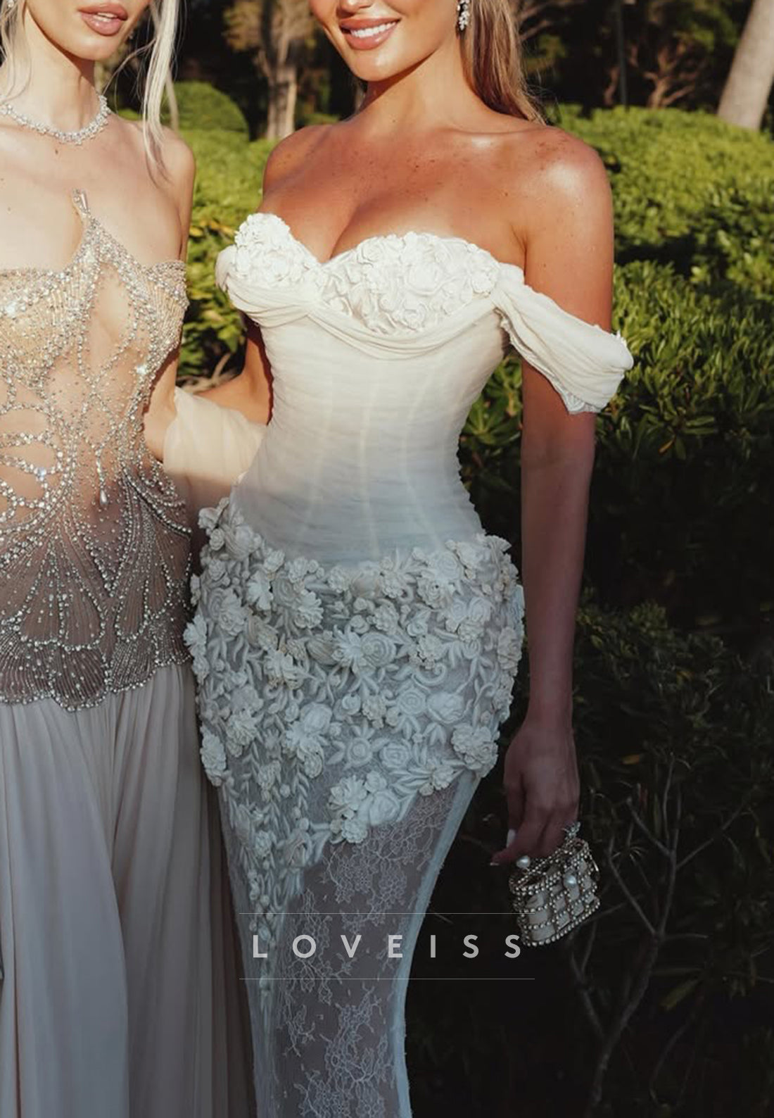 Off-Shoulder Floral Lace Corset Gown
