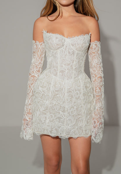 Strapless Lace Corset Mini Dress with Sleeves