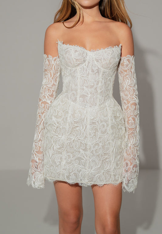 Strapless Lace Corset Mini Dress with Sleeves