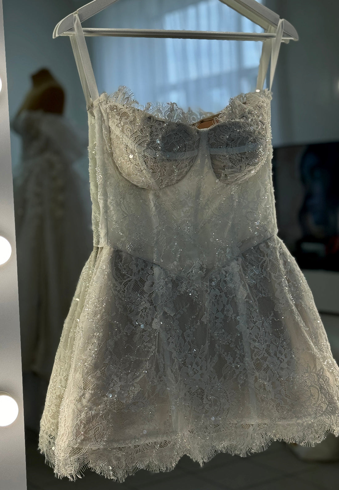 Corset Lace Mini Dress with Bell Sleeves