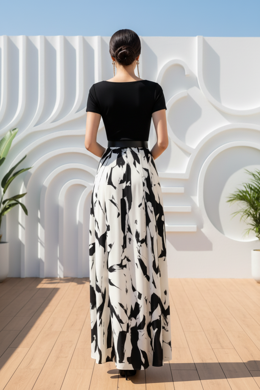 Printed Bateau Neck Maxi Dress