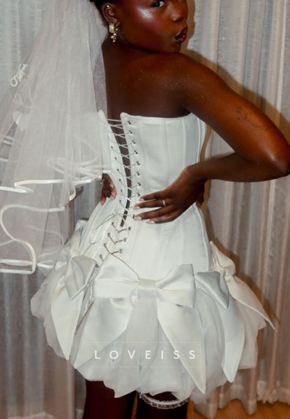 Strapless Corset Mini Wedding Dress with Bow Skirt