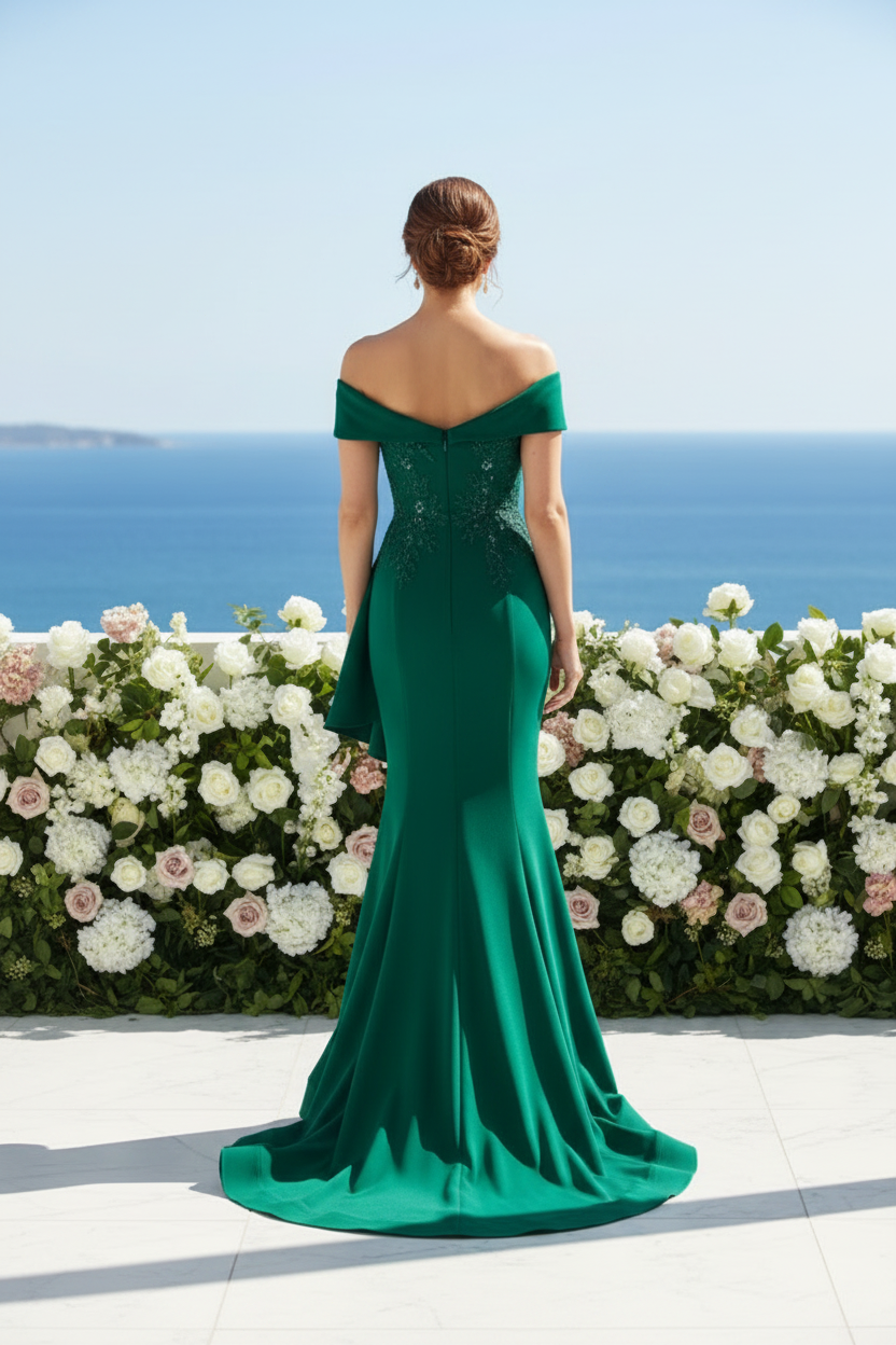 Off-The-Shoulder Embroidered Mermaid Gown