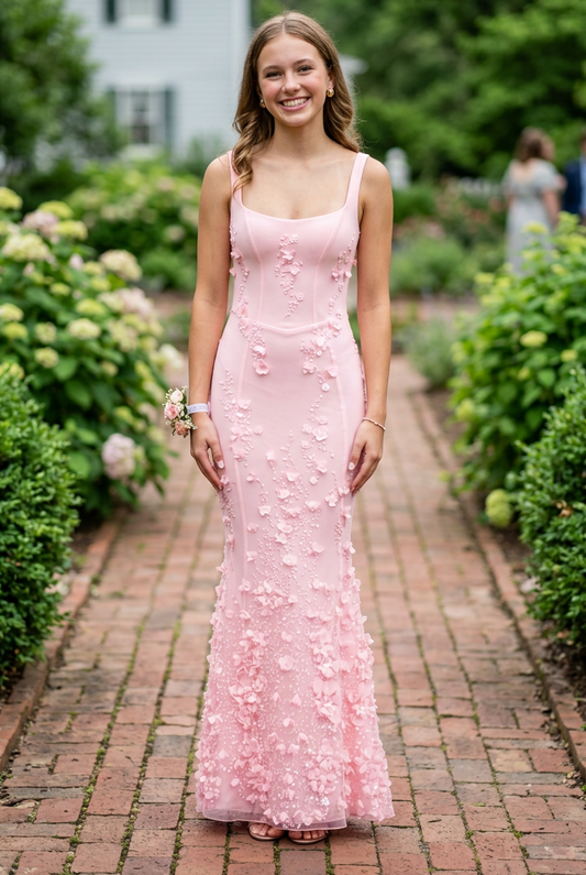 3D Floral Applique Corset Gown with Lace-Up Back
