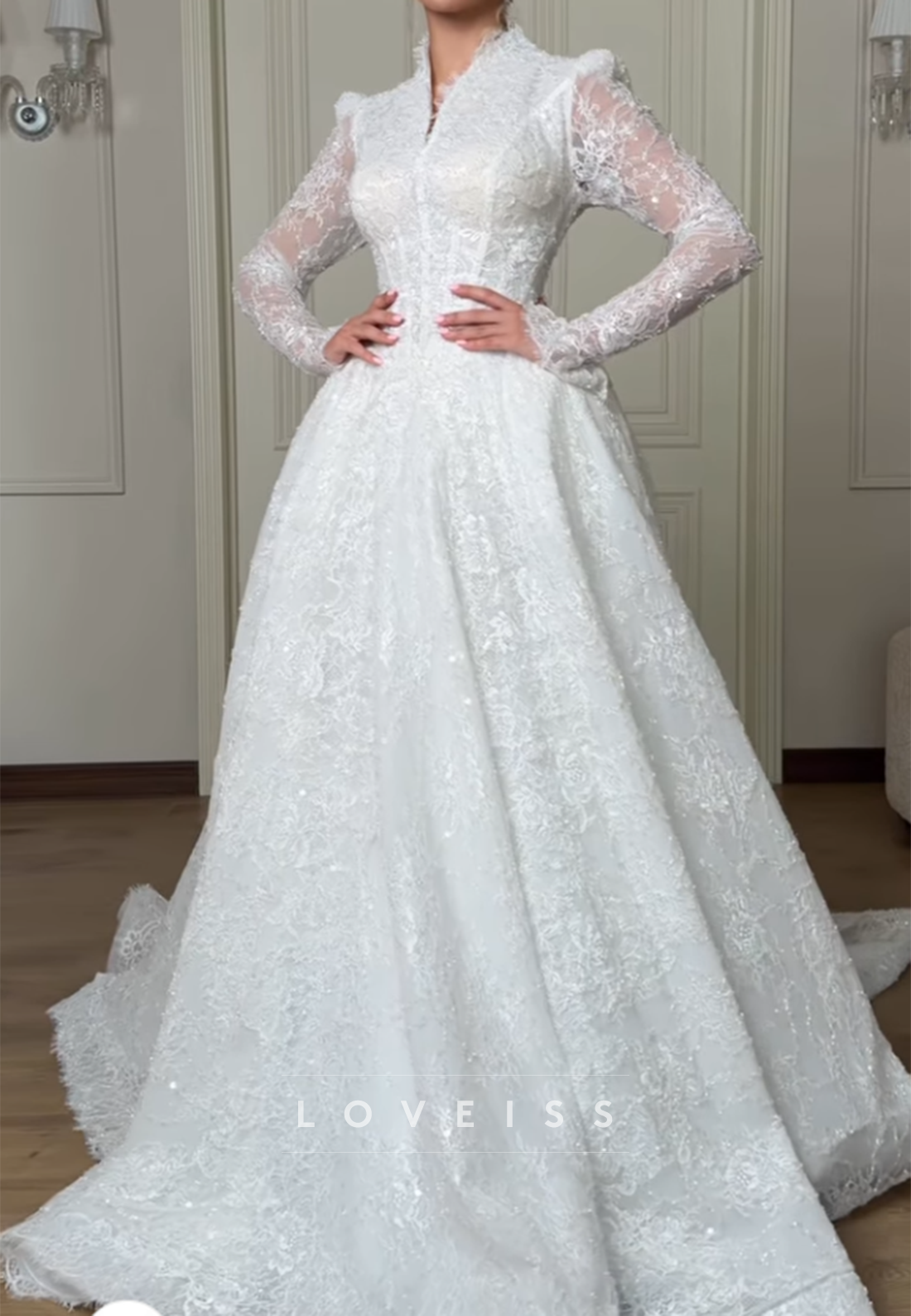 Lace High-Neck Ball Gown Wedding Dress