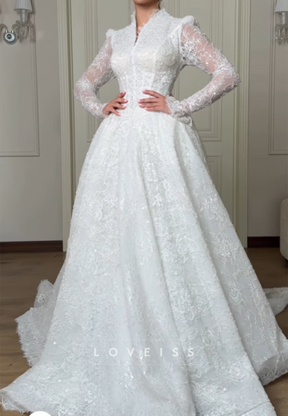 Lace High-Neck Ball Gown Wedding Dress