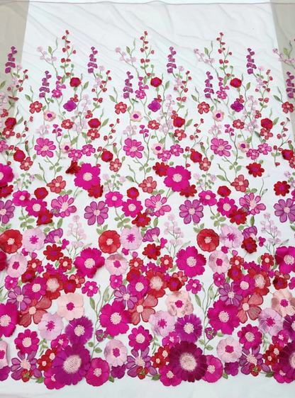 3D Floral Embroidered A-Line Midi Dress