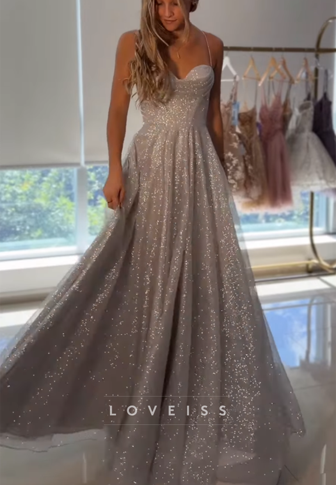 Glitter Tulle Sweetheart A-Line Evening Gown
