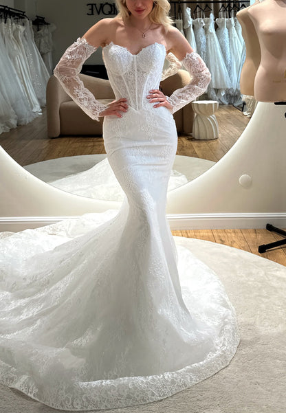 Corset Lace Mermaid Wedding Dress with Sleeves
