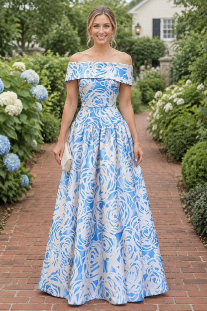 Off-the-Shoulder Floral Print Ball Gown