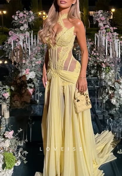 Corset Lace Evening Gown with Slit Overskirt