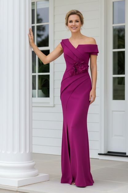 Asymmetrical One-Shoulder Crepe Gown with 3D Flowers