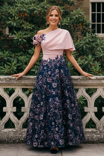 Asymmetrical One-Shoulder Floral Lace Dress