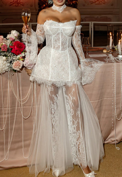 Corset Lace Mini Dress with Bell Sleeves