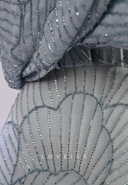 Art Deco Beaded V-Neck Gown with Bell Sleeves